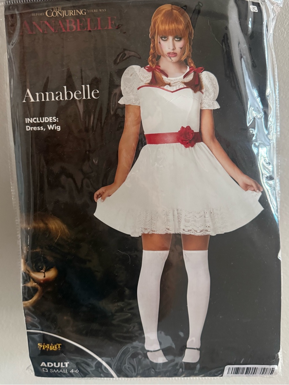 Spirit Halloween Annabelle White and Red Costume with Wig